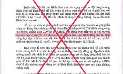 Giả văn bản UBND tỉnh Bình Định đón dân bằng 50 chuyến ô tô