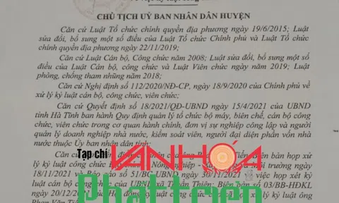 Hà Tĩnh: Buộc thôi việc công chức Địa chính xã Thuần Thiện vì có hành vi gây hậu quả đặc biệt nghiêm trọng