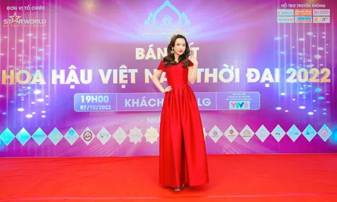 Nhan sắc xinh đẹp của Hoa hậu Vũ Ngọc Anh trên hàng ghế giám khảo đêm bán kết Hoa hậu Việt Nam Thời đại 2022