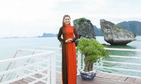 Hoa hậu Trịnh Lan Trinh diện Áo dài nổi bật giữa Vịnh Hạ Long