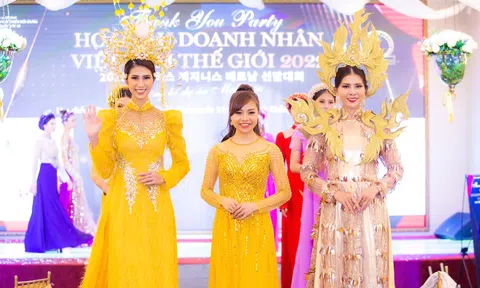 NTK Áo dài Nhung Cao mang BST “Hương sắc mùa thu” đến tiệc tri ân Hoa hậu Doanh nhân Việt Nam Thế giới 2022