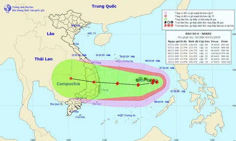 Bão số 6 hướng vào đất liền, gió giật cấp 12, Bắc Bộ sáng sớm và đêm trời rét, Trung Bộ - Nam Bộ mưa dông vài nơi