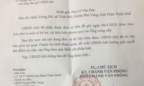UBND tỉnh Thừa Thiên Huế: Chỉ đạo Thanh tra tỉnh tham mưu giải quyết vụ doanh nghiệp tố cáo Ban QLDA huyện Phú Vang “quỵt” hàng trăm triệu đồng?