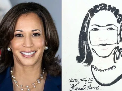 Nhà thư pháp Lê Thiên Lý khắc họa chân dung Phó Tổng thống Mỹ Kamala Harris bằng lối thư pháp Nhân diện thư