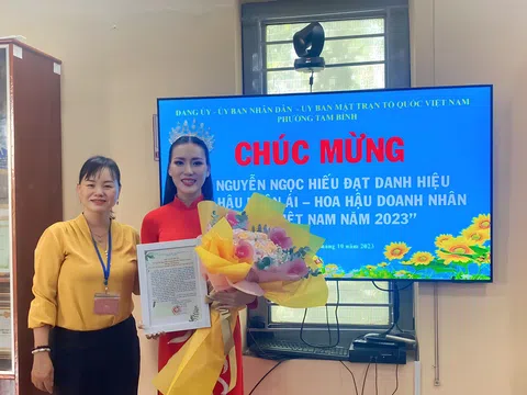 Hoa hậu Nhân ái Nguyễn Ngọc Hiếu được chính quyền địa phương phường Tam Bình tuyên dương