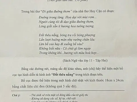 Lời giải đề Vẽ Kiến trúc 2025 gây sốt: Chuyển thơ Huy Cận thành tranh chì