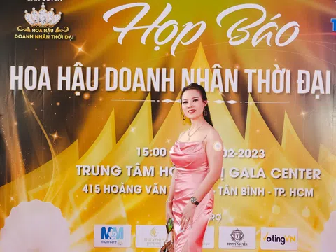 Người đẹp áo dài Nông Thị Hà tham dự họp báo Hoa hậu Doanh nhân Thời đại 2023