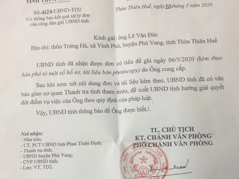 UBND tỉnh Thừa Thiên Huế: Chỉ đạo Thanh tra tỉnh tham mưu giải quyết vụ doanh nghiệp tố cáo Ban QLDA huyện Phú Vang “quỵt” hàng trăm triệu đồng?
