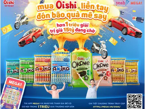 Oishi kết hợp Mega1 khuyến mãi cực khủng, bùng nổ quà tặng 15 tỷ với chương trình “Mua Oishi liền tay – Đón bão quà mê say”